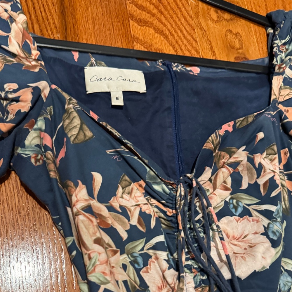 Cara Cara Bellport Blue Midi Floral Dress Fit & Flare Sweetheart Neck Designer - Picture 5 of 10